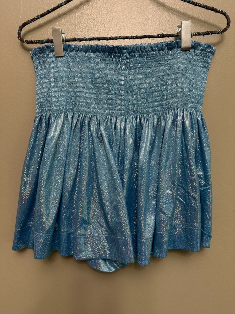 NWT Queen of Sparkles blue metallic shorts Sz L